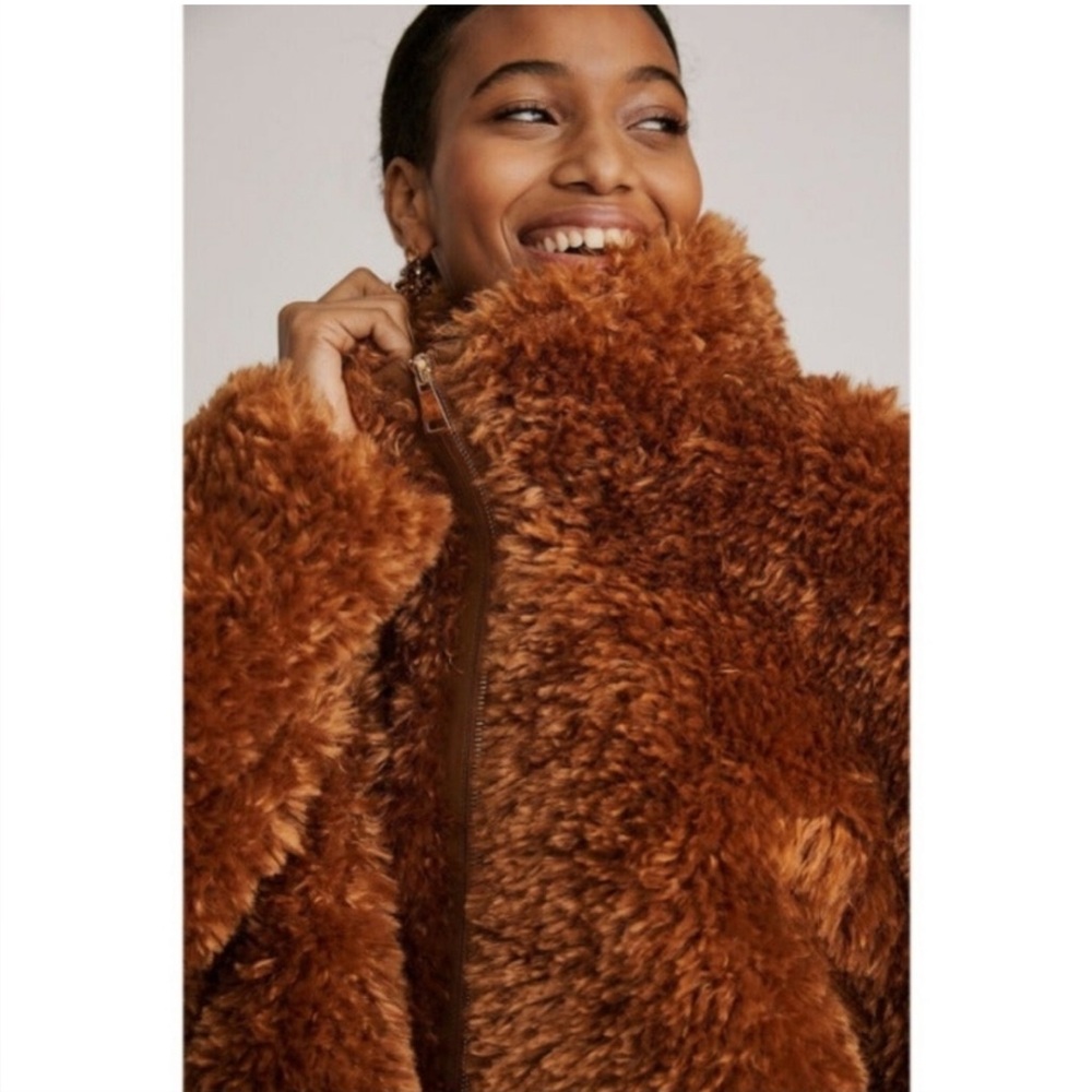 Anthropologie Maeve Teddy Zip-up Jacket - tan - Picture 3 of 15